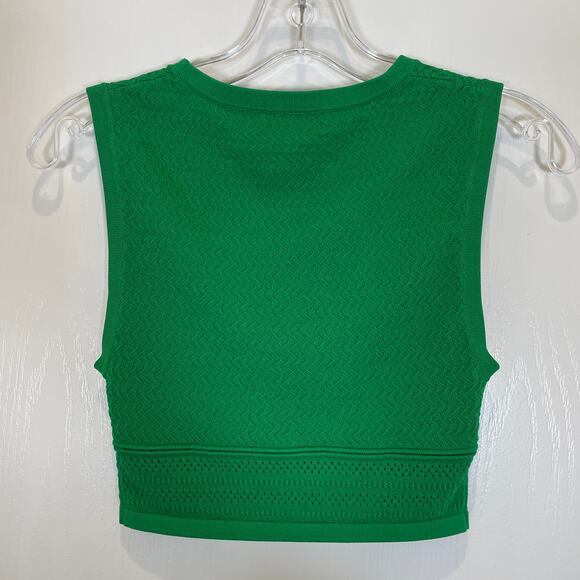 Babaton Aritzia Kelly Green Pointelle Knit Crop Top Sleeveless M - Picture 6 of 6